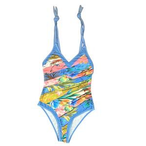 Unbranded Swimsuit Womens Medium Colorful Tropical Print One Piece Pleated